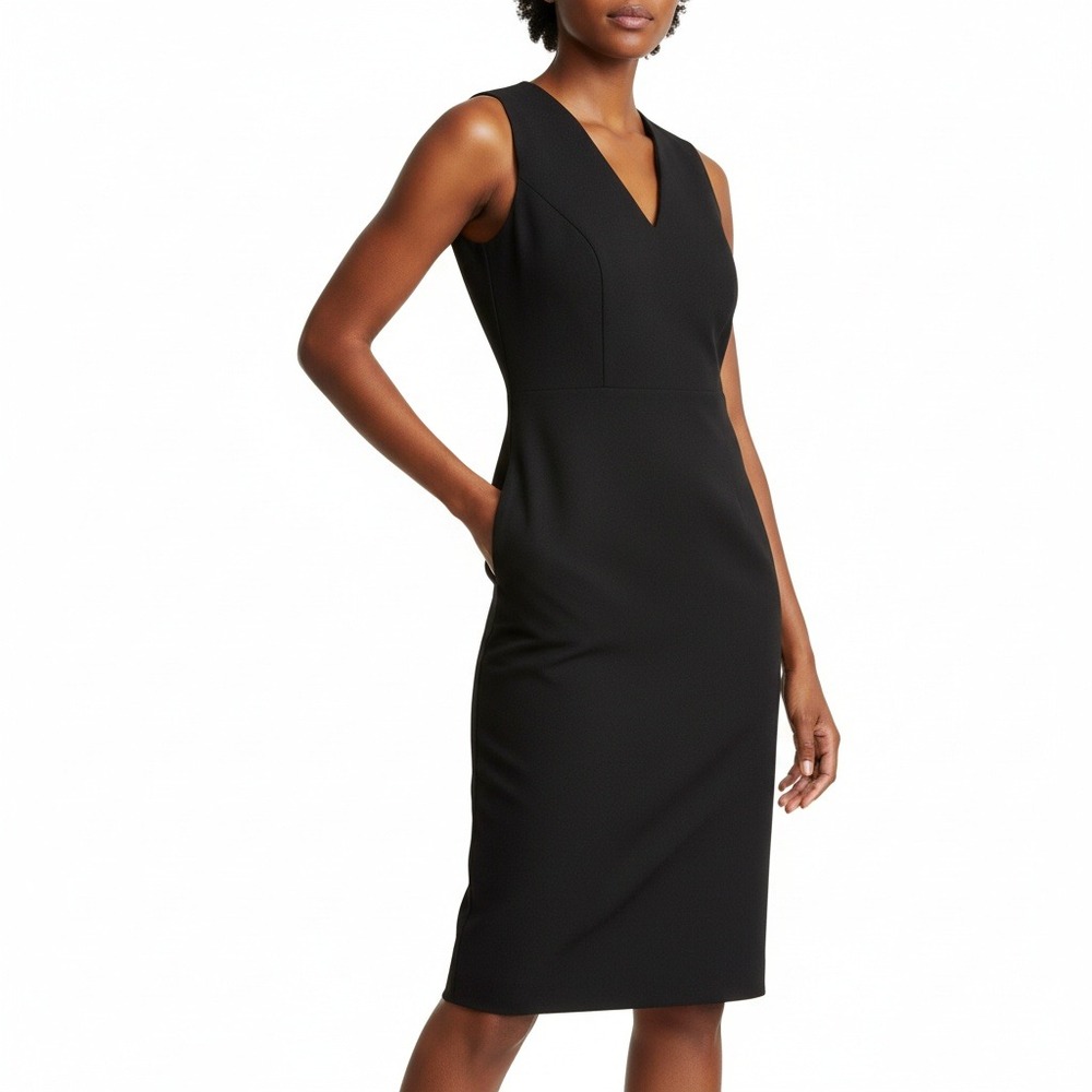 Ann Taylor Women Notched V-Neck Sheath‎ Dress Office 0P Black